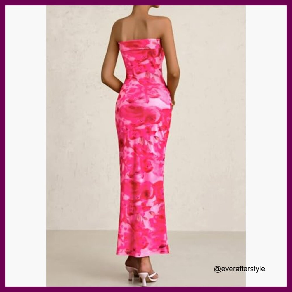 Polyester Elastane Strapless Tube Maxi Dress Body… - image 2